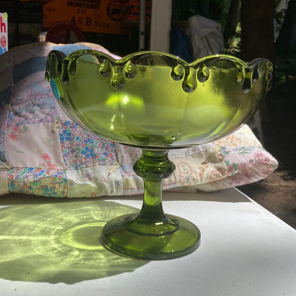 Vintage green glass candy dish